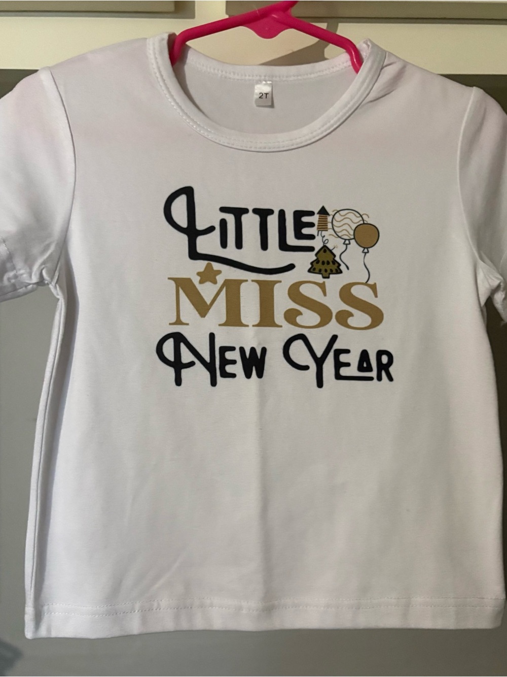 Source Unknown White Tee with Black and Gold "Little Miss New Year" Graphic